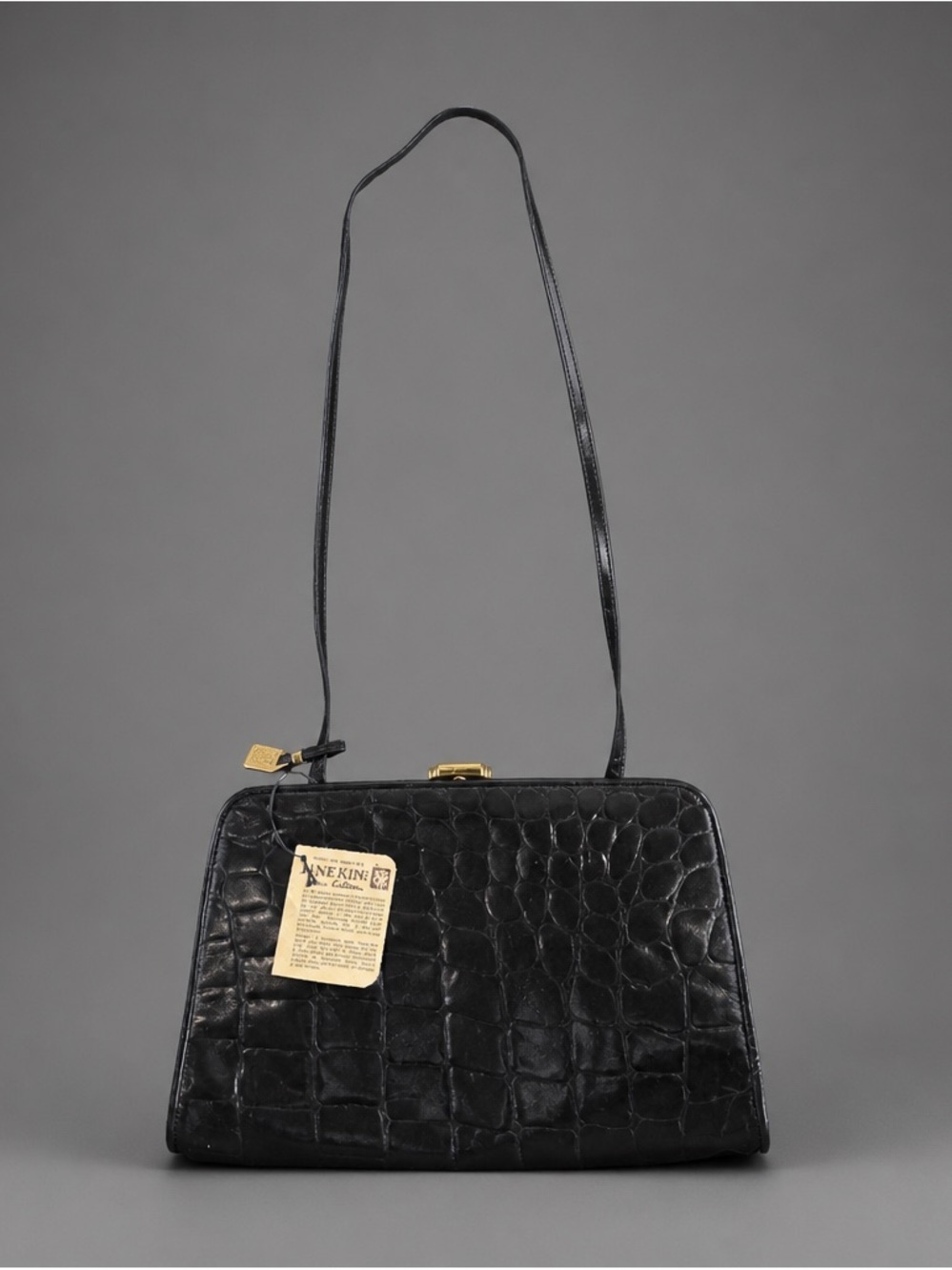VTG Anne Klein by Calderon Black Croc Embossed Leather Frame Shoulder Bag NWT